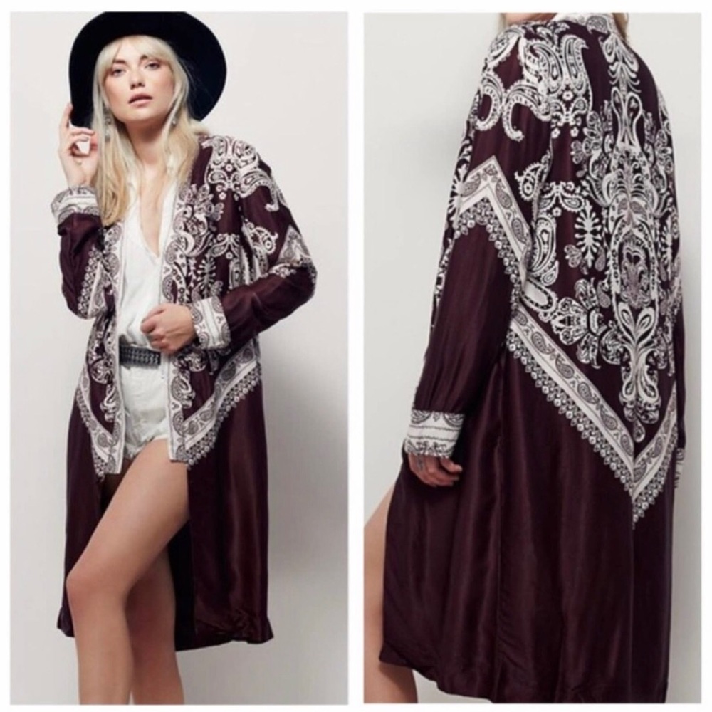 Free People Bandana Duster Kimono Size XS Boho Paisley Print